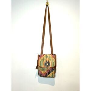 Handmade Aztec Print Leather Crossbody Purse‎ Native American Made
